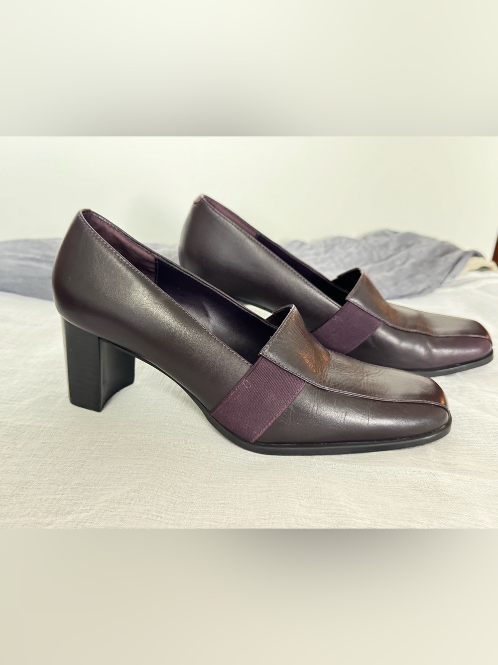 Vintage Liz Bakers Plum Purple Leather Block Heel Square Toe Pumps 8